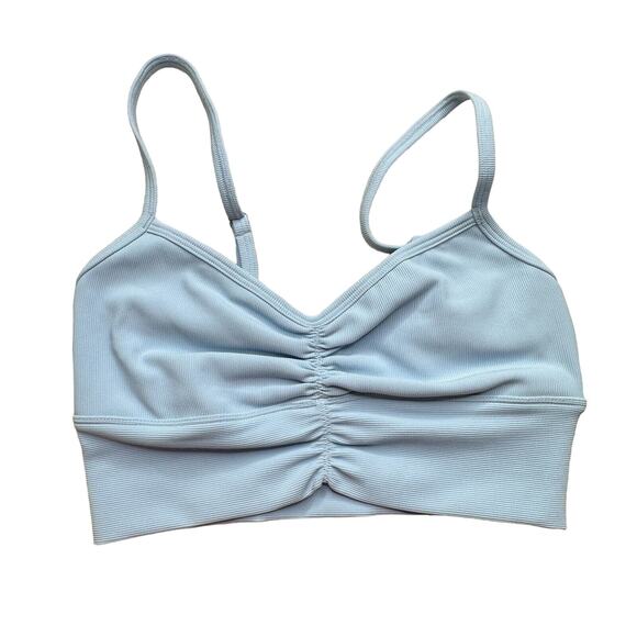 L*Space Soren Top Sky Blue Women Small NWT Ribbed Ruched Front Adjustable Straps - Picture 2 of 10